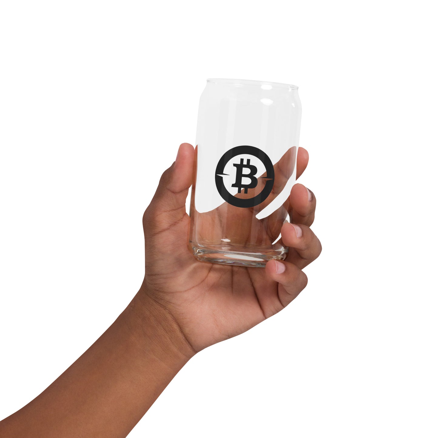 Can-shaped Minimalist Bitcoin Logo Glass