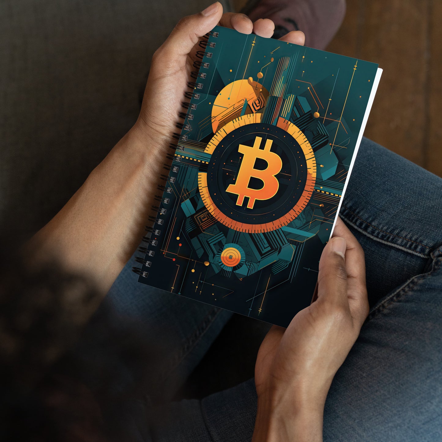 140 page spiral notebook with bitcoin logo design on cover