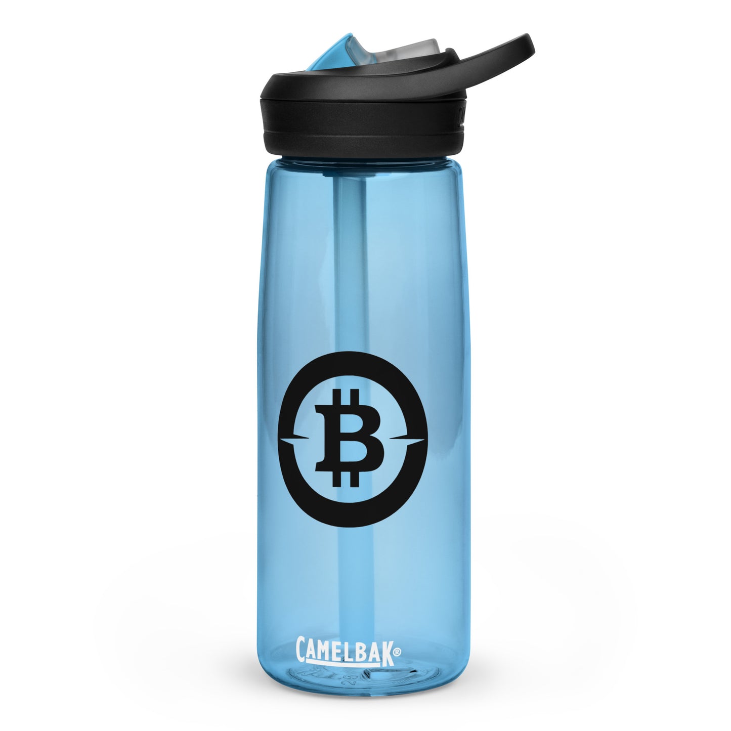 Camelbak water bottle with bitcoin logo