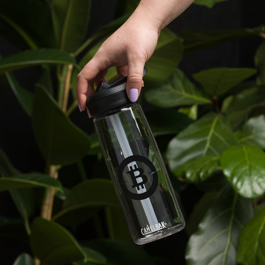Camelbak water bottle with bitcoin logo