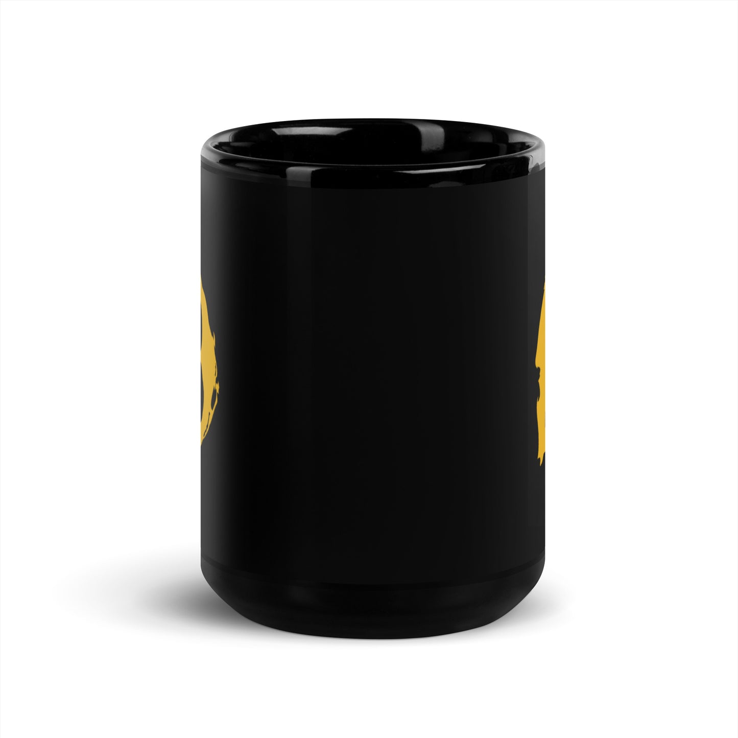 Black ceramic mug with splash bitcoin logo on either side