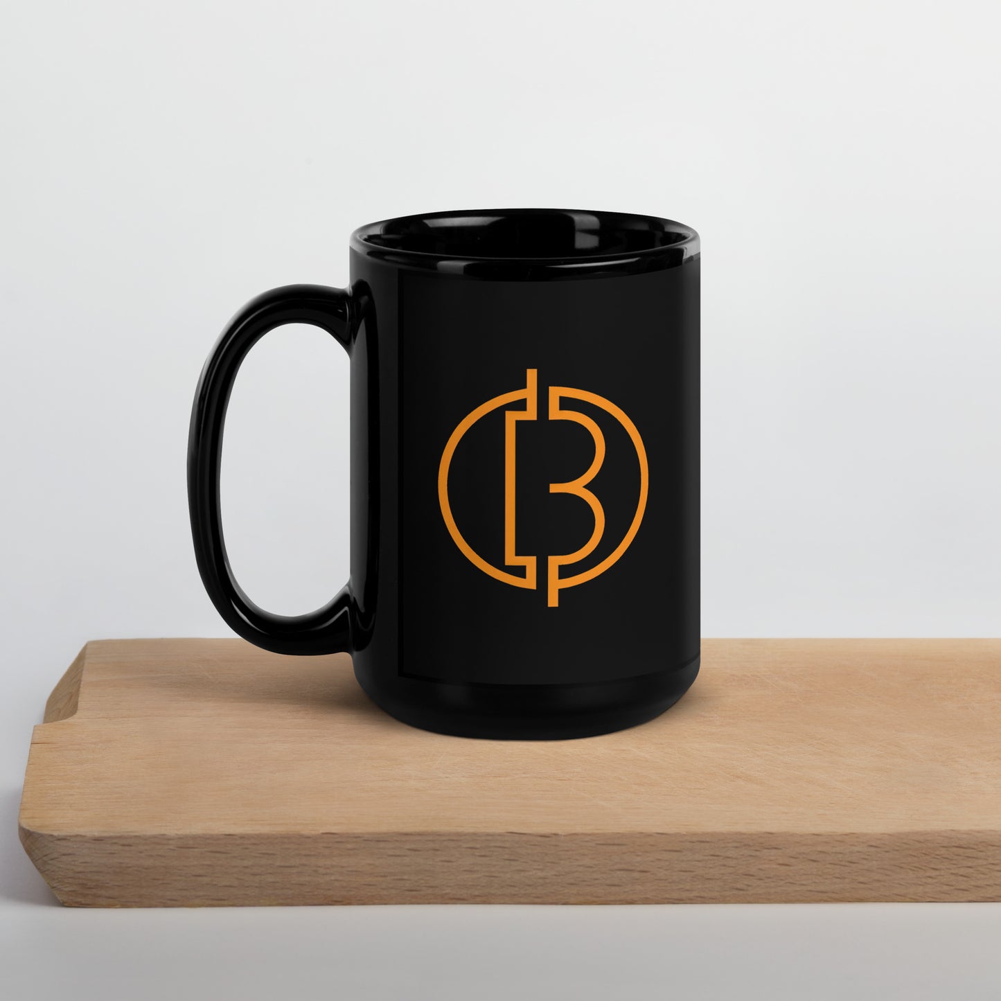 Black mug with orange Bitcoin Bitcentrik logo on both sides