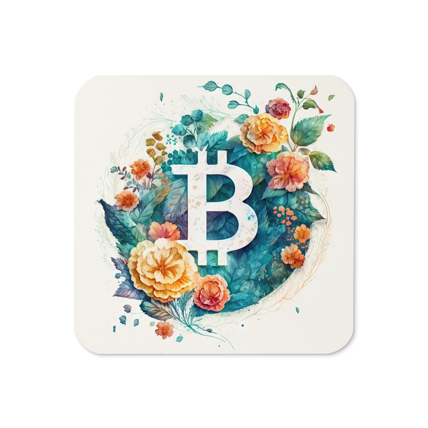 Digital Petals Bitcoin Cork-Back Coaster