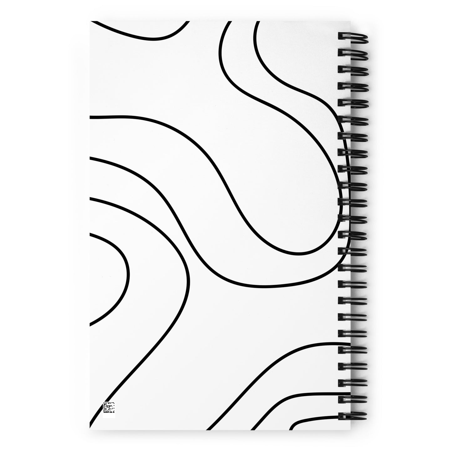 Back of spiral notebook with black and white design to match the front