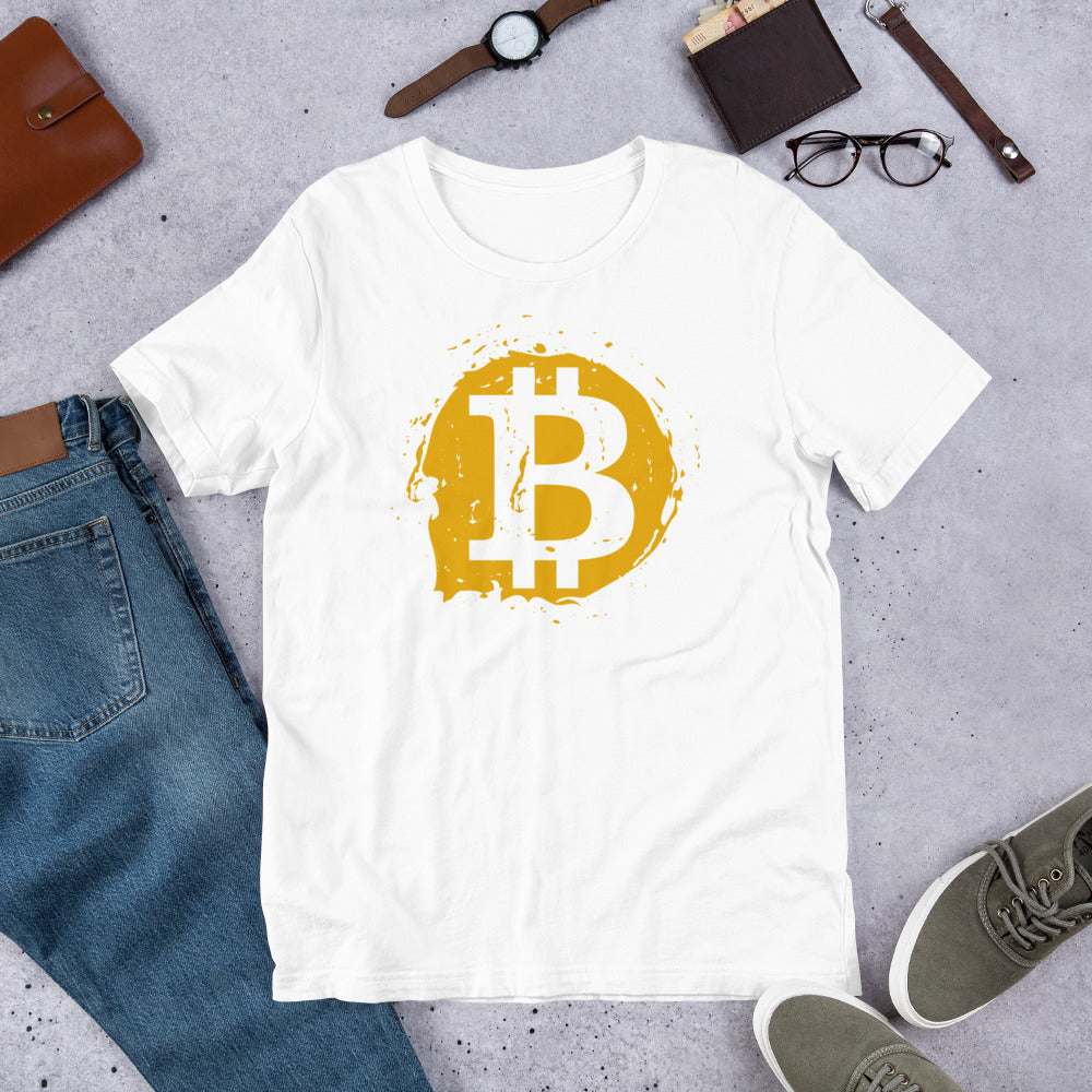 Men's Short Sleeve Bitcoin Paint Splash Logo T-Shirt