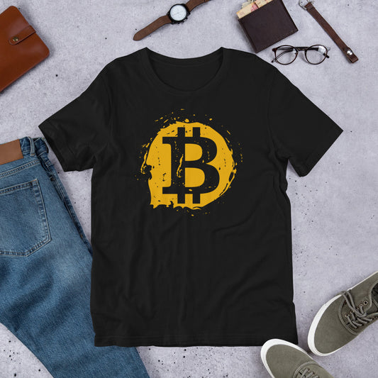 Men's Short Sleeve Bitcoin Paint Splash Logo T-Shirt